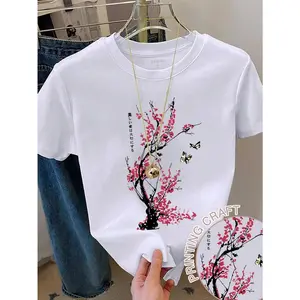 Franclia Women's Regular Floral Print Short Sleeve Round Neck T-Shirt