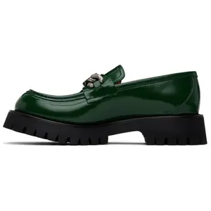 Gucci Interlocking Leather Loafers for Men with Round Toe and Slip-On Design in Green and Black Trending Shoes, House White Official Shoes to Get / Maison Mihara Verifiable, with credentials and supporting global authentication