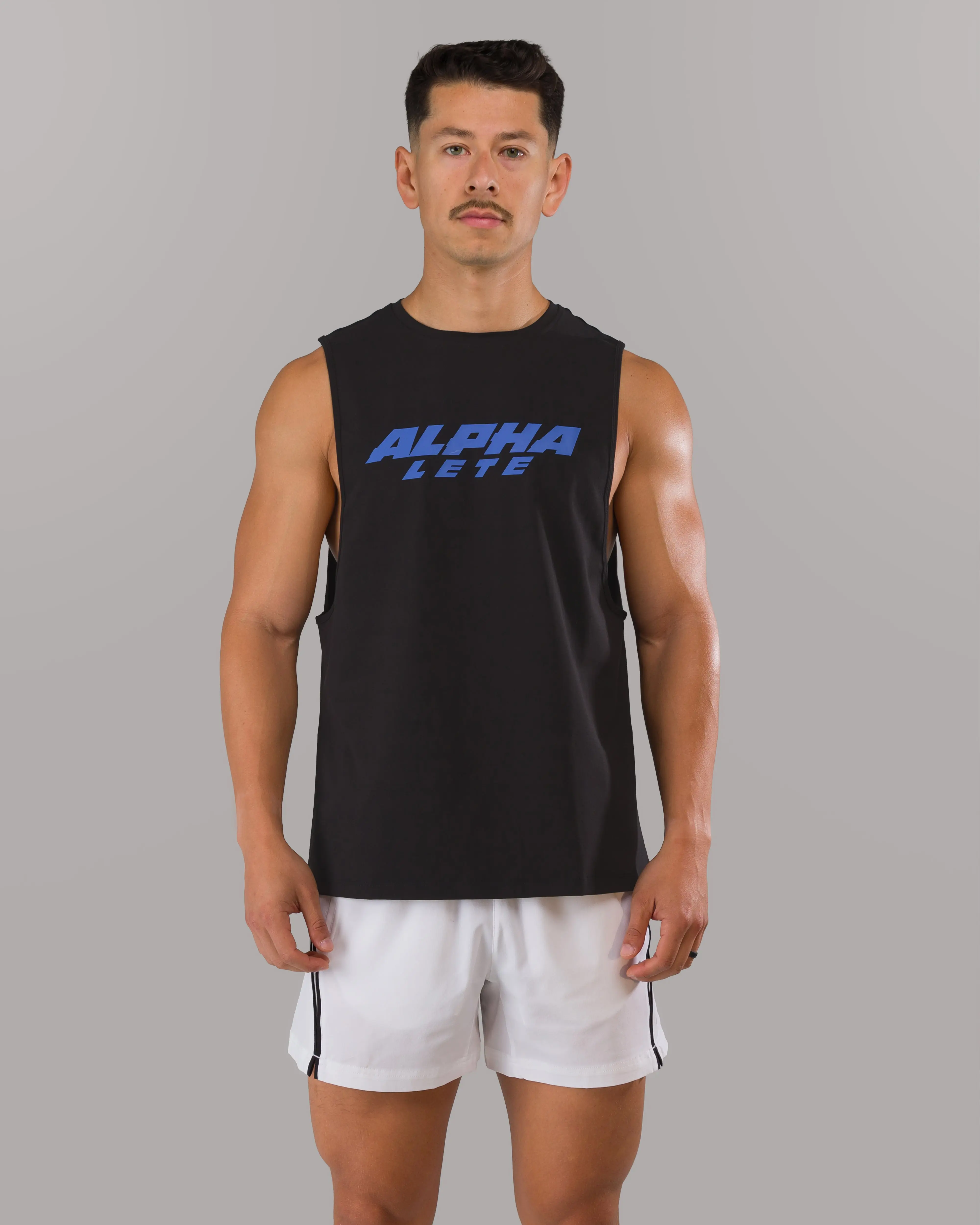 Men's Force Core Cutoff Sleeveless Menswear Tank Top - Black-Varsity Blue, Cotton-Spandex Fabric