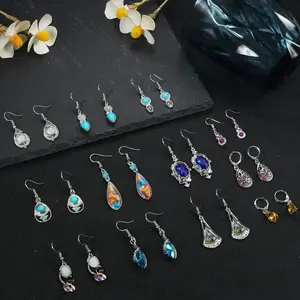 12 Pairs Bohemian Silvery Drop Earrings Set for Women Girls Geometric Cubic Zirconia Teardrop Drop Dangle Earrings Vintage Trend Party Jewelry Christmas Gifts