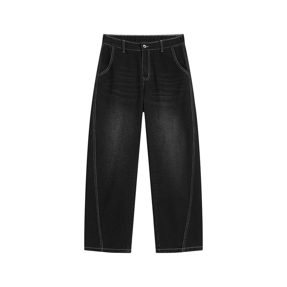 Men’s loose straight-leg jeans for autumn/winter, featuring a patchwork design and retro street style—versatile and easy to match.