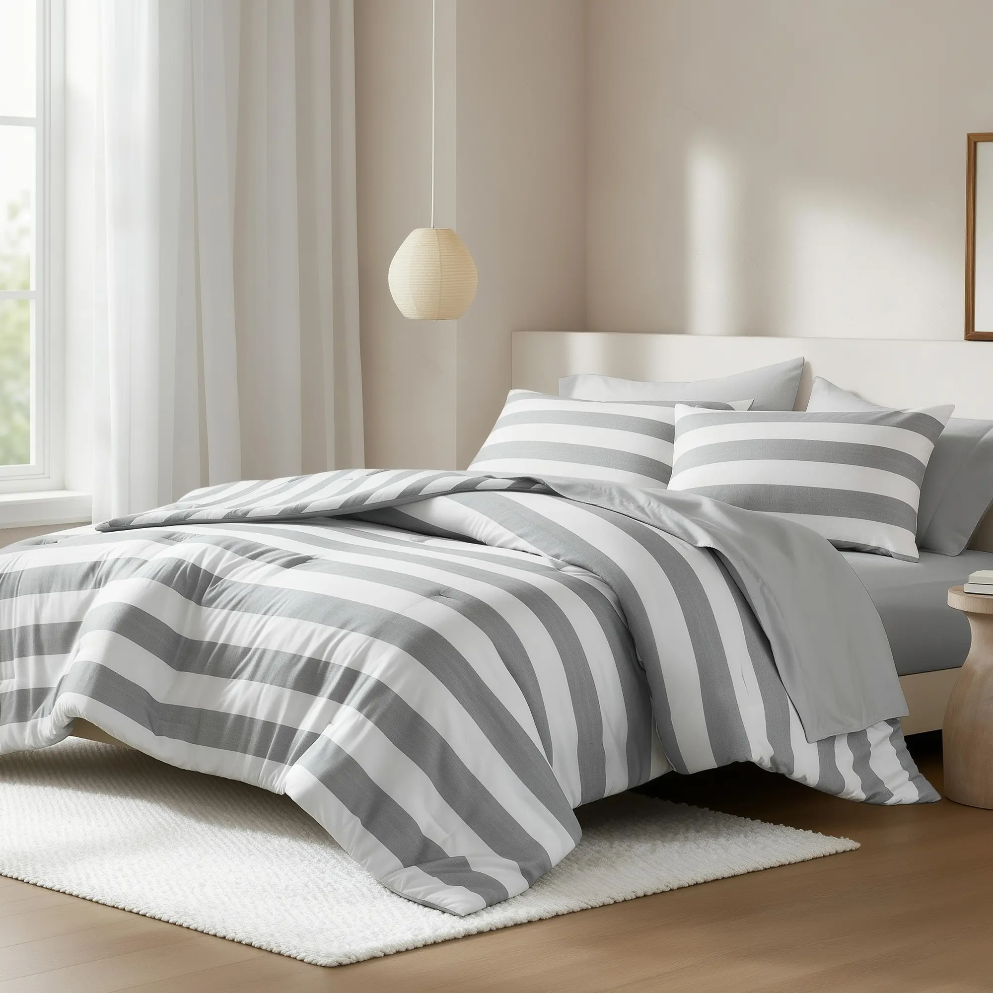 3-Piece Bed Comforter Set - Stripe Textured Print, Comfy Bedding, Modern Aesthetic, Artistic Bedding Sets Collections, Bedroom Decor Ideas