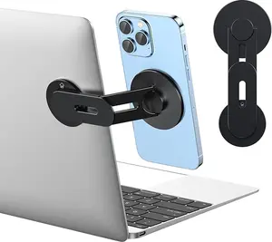 Magnetic Phone Holder for Laptop for MagSafe for iPhone 16/15/14/13/12 & All Phones, 180°Adjustable Phone Side Mount for Computer Monitor for Tesla, Desktop Cell Phone Bracket (Black)