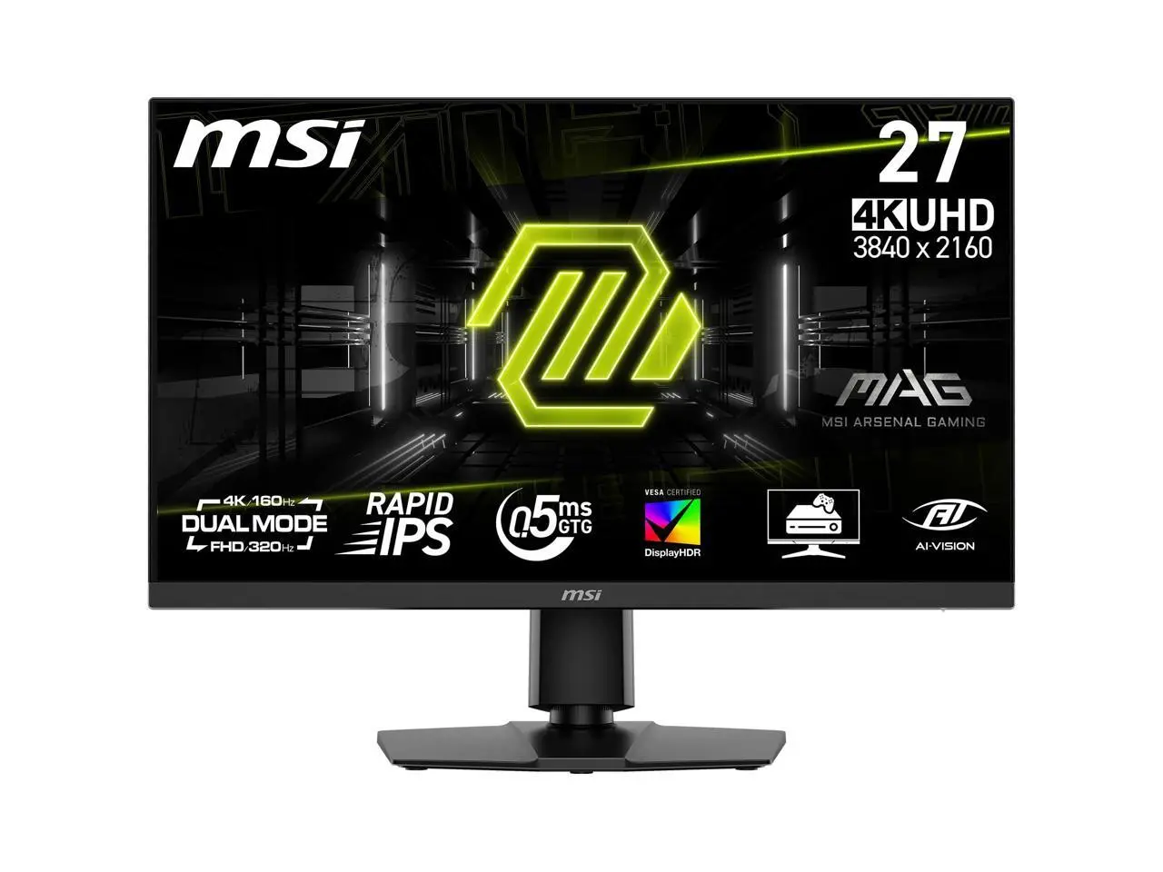 MSI 27 inch Dual Mode UHD 4K 160Hz Full HD 320Hz IPS AMD FreeSync (Adaptive Sync) 0.5ms HDR400 Gaming Computer Monitor with Height Adjustable, Swivel, Pivot & Tilt Stand MAG 272URDF E16