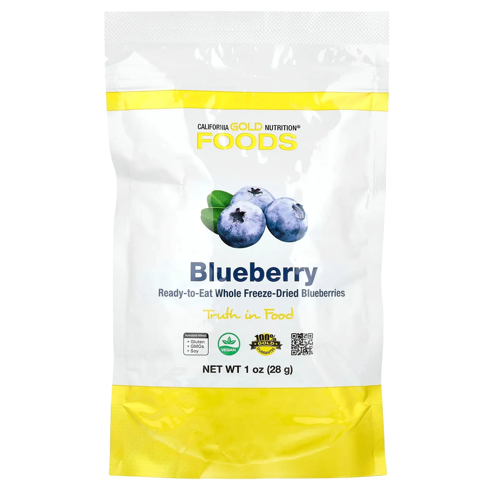 California Gold Nutrition Foods, Freeze-Dried Blueberry, Ready to Eat Whole Freeze-Dried Berries, 1 oz (28 g)