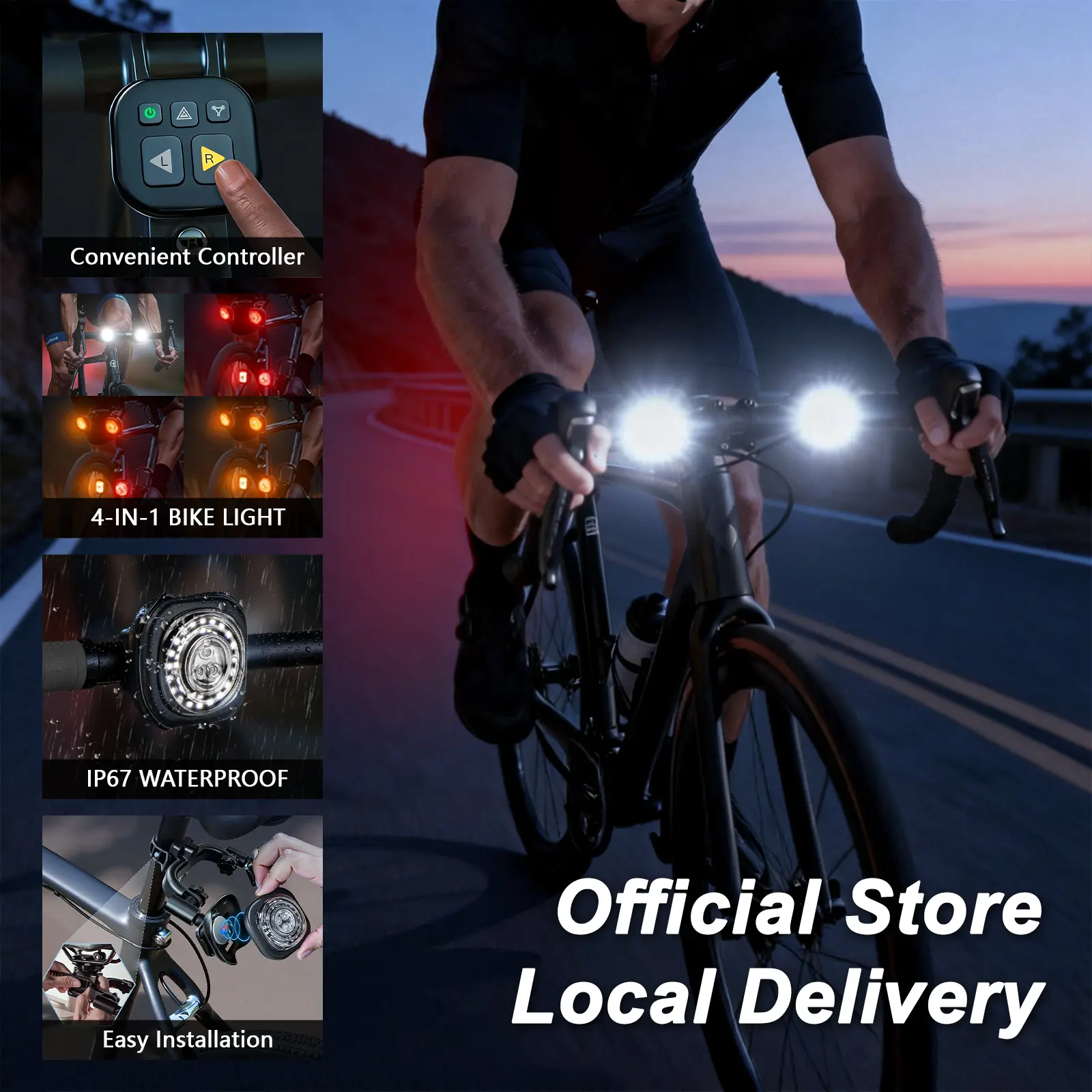 Summer Sale Super Smart USB Rechargeable Bike Light - Taillight, Headlight & Turn Signal, 3+2+1 Light Modes, Reusable Bicycle Light with Remote Controller, IP67 Waterproof Safety Visibility
