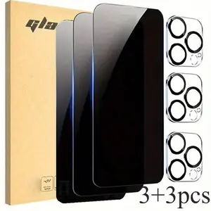 [3+3]3pcs Mobile Phone Privacy Screen Protective Film+3pcs Camera Screen Lens Protective Film, Anti Peek, Anti Scratch Suitable For IPhone 12/13/14/15/16/16e/17/Pro/Pro Max/17air Series