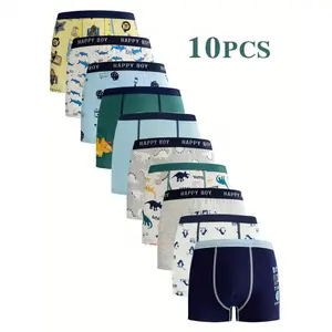 10-Pack Boys' Underwear 3-15 Years - Cute Cartoon & Dinosaur Print Boxer Briefs, Breathable Stretch Waistband, All-Season Comfort with Full-Body Patterns (Plaid, Stripes, Camo, Floral), Cute Underwear, Design, Durable Construction Children Kid