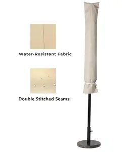 Weather Resistant Patio Umbrella Cover 9 To 10.5 Ft Beige Straps Tie