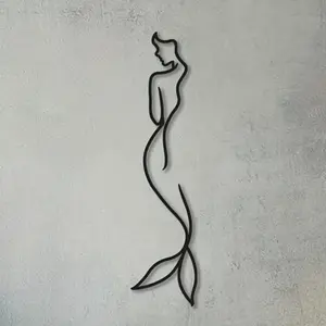 Coastal Metal Mermaid Wall Sculpture - Primitive Navigation Line Art Decoration, Wall Hanging, Artistic Home Art Accent