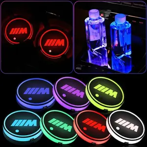 Bmw M Series Car Cup Holder Decorative Lights, 7 Color LED, LED Logo, Anti-Slip Design, USB Charging, Environment Atmosphere Lamp, Car Ambient Light, Interior Accessories