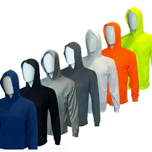 7 SHIRT PACK Hi Visibility ultra light weigh Long sleeve hoodie shirt / 100 % polyester birdeye Fabric for quick dry AVAIALBE IN VARIOUS COLORS