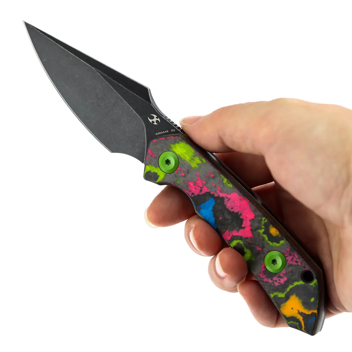 Kansept Fenrir  | Fixed Blade | 80S Camo Carbon Fiber/Copper Carbon Fiber/Jade G10/Light Sand G10/Purple Micarta |2.87" Rose Gold D2 Blade | Sparrow Knife Design | G3034A5