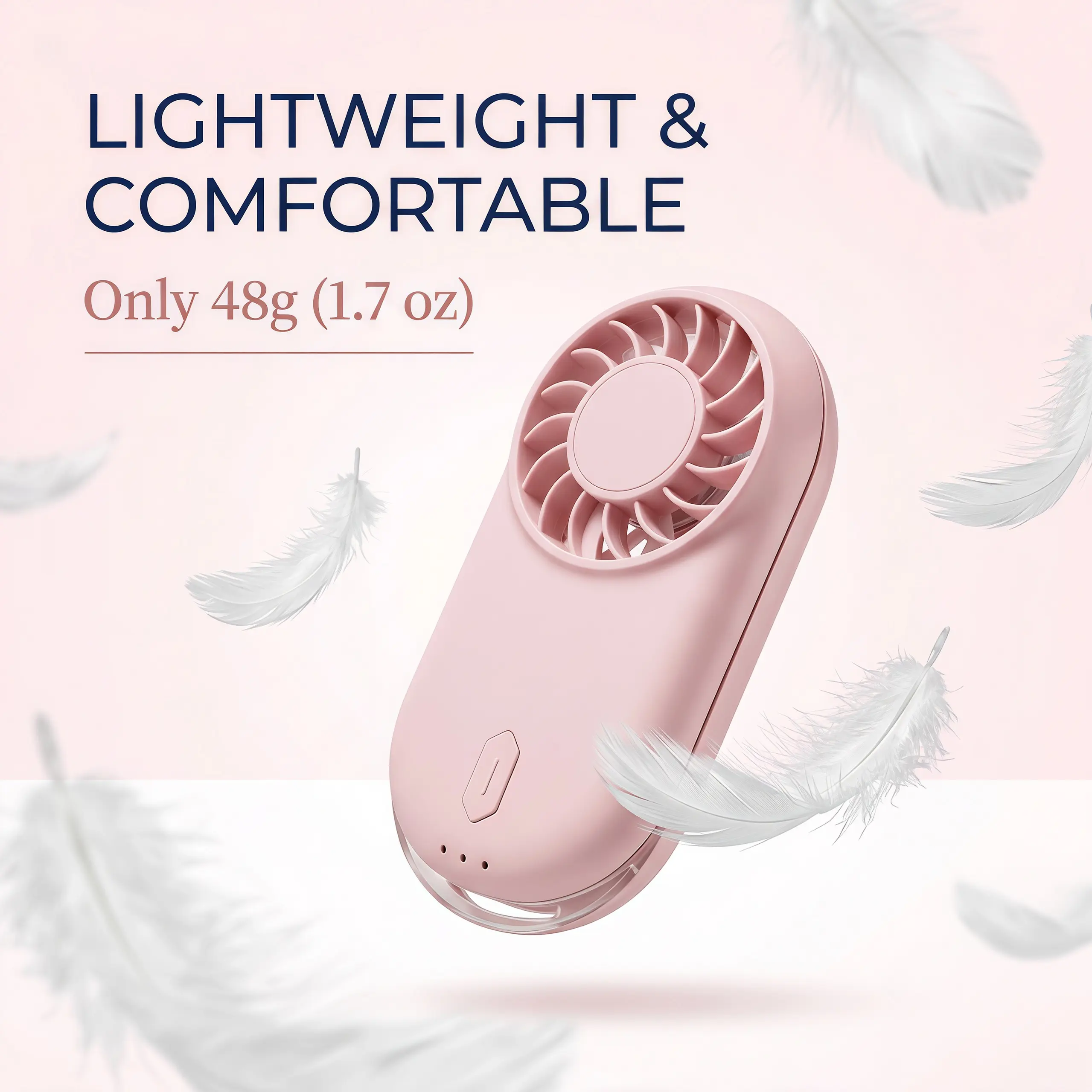 Rechargeable Pocket Fan, 3-Speed Mini Handheld Fan, Lightweight USB Personal Fan for Summer Travel, Office Desk & Outdoor Use