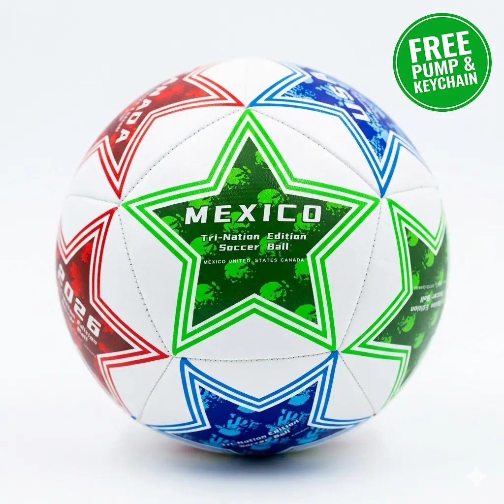 Tri-Nation Stars Ball MEXICO, High-Durability Soccer Ball Size 5 - 2026 North American Tournament Commemorative Football - Tri-Nation Design, Professional Football Training Equipment for Youth & Adults, Ideal for Indoor & Outdoor Ball Sports