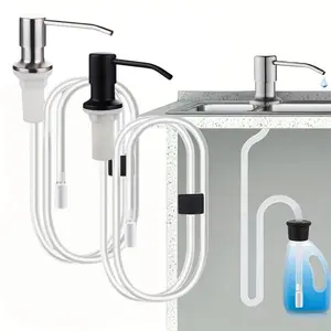 Kitchen Sink Liquid Soap Dispenser Pump Set, Extended Silicone Tube Press Head Kit, Stainless Steel Press Head, Soft Hose Bottle Accessories