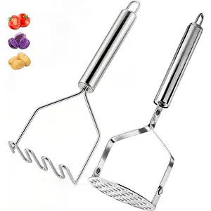 2PCS Potato Masher Set, Stainless Steel Smasher Kitchen Tools for Perfect Mashed Potatoes, Guacamole, Beans, Vegetables, Fruit, Meat Butter & Puree & More
