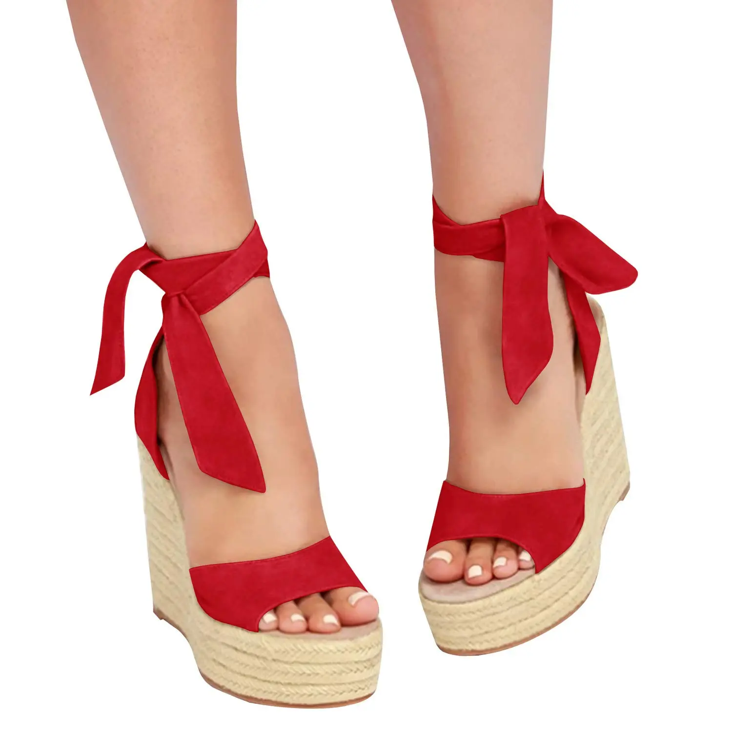 PASLTER Womens Espadrilles Wedges Sandals Heels Open Toe Tie Lace Up Platform Ankle Strap Summer Dress Shoes