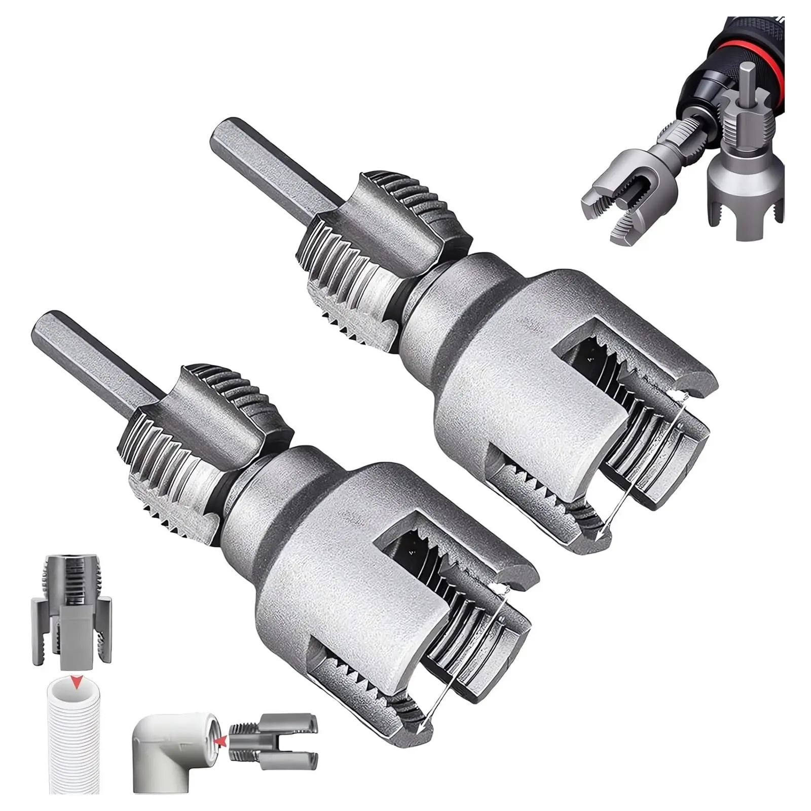 Pipe Thread Cutting Tool, Integrated Internal & External Pipe Threading Tool, Electric Drill Compatible PVC Pipe Threader Kit, 1/2" 3/4" Pipe Sizes Rethreading Tool