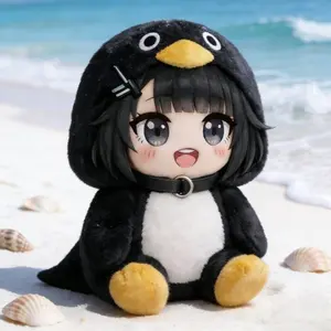 23cm Cute Fluffy Penguin Themed Plush Doll, Soft Stuffed Toy with Anime Girl Design, Ideal for Gifts & Room Decor