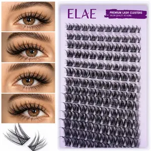 ELAE Professional Cosmetic DIY D-Curl Soft Fluffy Wispy Manga Lashes, Mix-Length Individual Lash Clusters, Segmented Eyelash Extensions Pack for Makeup