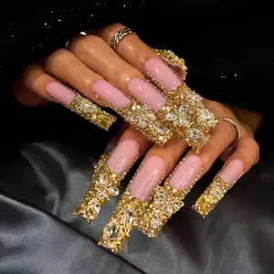 WIPUP Press-On Nails Long Short 10 PCS Handmade Acrylic Fake Nails with Free Toolkit for Professional-Style Manicure at Home