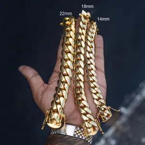 Heavyweight Men's Cuban Link Chain Bracelet – 8mm to 22mm Wide, Gold-Tone, Solid Brass & Stainless Steel, Hip Hop Bangle Style, Great Gift