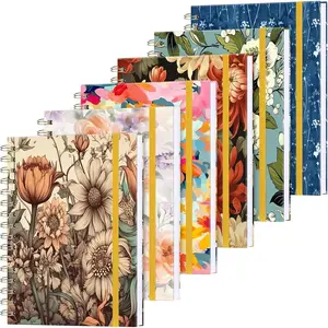 6 Pack Spiral Notebook A5 Hardcover Lined Journal for Women with 2 Pockets  Floral Spiral Journal College Ruled Notebooks 160 Pages & 80 Sheets for Work School Office( Floral)