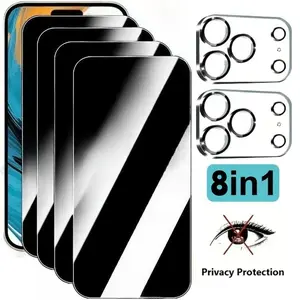 8IN1 Privacy Screen Protectors for iPhone 17 16 Pro Max 15 14 13 Pro Max Plus 16E Air Value Pack 5 Anti-Peeping Tempered Glass 3 Camera Lens Protectors 9H Hardness HD Clarity