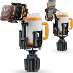 [Summer Vibes] Phone Holders for Your Car, Extra Large Cup Holder Expander with Adjustable Base with Phone Mount, for Coffee Drink Food Car Trash Can,Universal for Owala, Stanley, Yeti Cups (24oz to 64oz),Car Cup Holder for Boats & Truck & SUV & Van