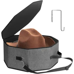 Collapsible Black Women's Cowboy Hat Box for Travel and Storage, Hat Case Organizer with Handles for Closet