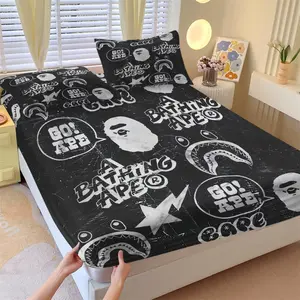 Street Camo Stylized Gorilla Fitted Sheet Set with 2 Coreless Pillowcases, Camouflage with Classic Abstract Animal Pattern, Soft Comfort Mattress Protector, Fresh Color-Blocking Bedroom Decor Gift for Home Decor Lovers