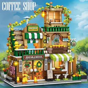 828 pieces+, large Christmas restaurant street scene building block set, gift choice Magnetic DIY Photo Frame, Brick Set Buildings, Buildable Interlocking Buildings