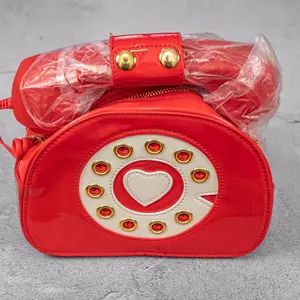 Retro Gifts By Roka Telephone Purse Gift Bag Large Red Design with Heart Detail & Gold Accents Unique Candy Filled Tote