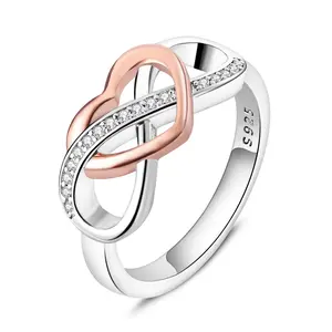 MULA 925 Sterling Silver and rose gold plated heart infinity ring | Sparkling zircon inlay | Engagement, wedding, anniversary gift | Symbolizes eternal love