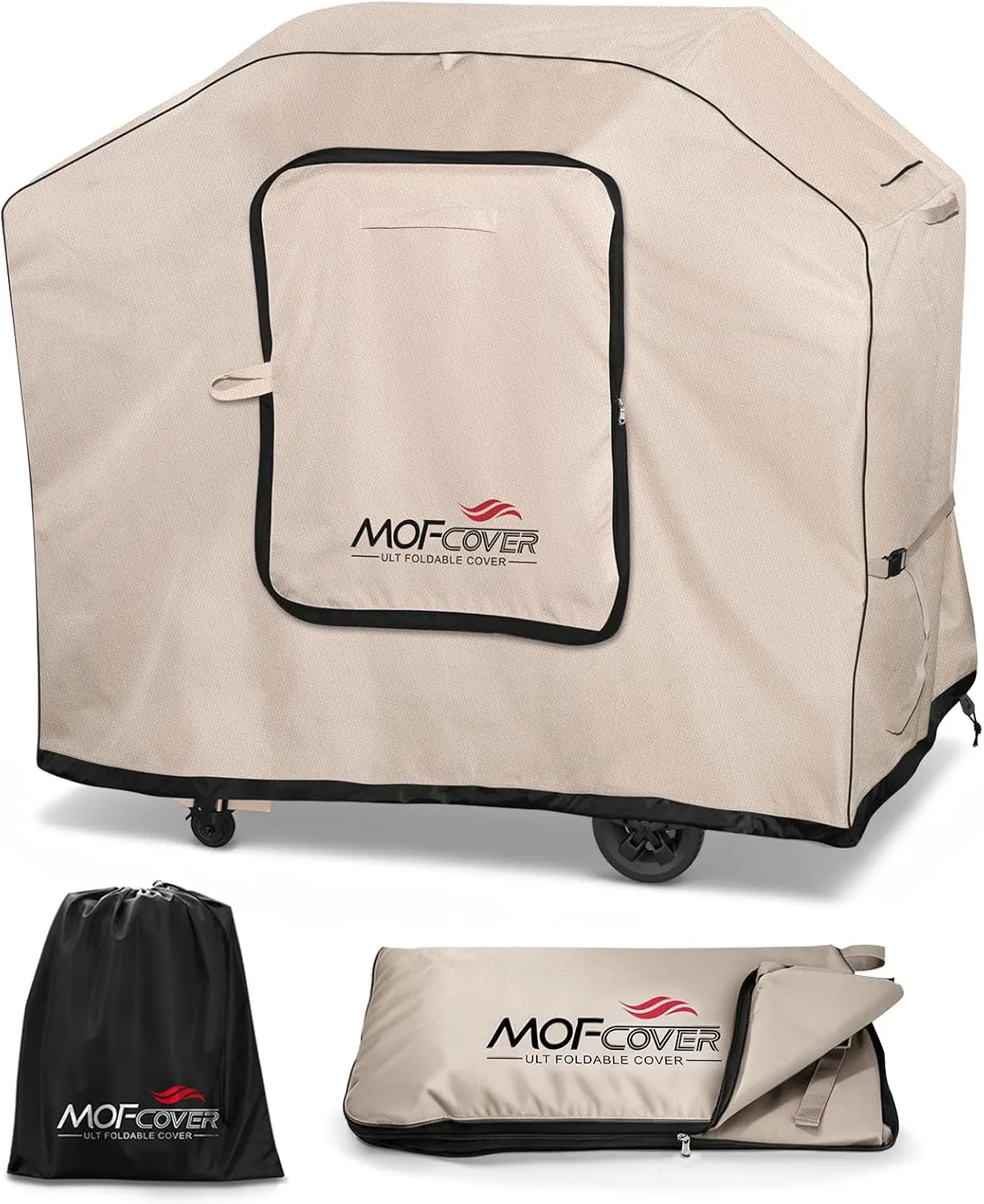 Exclusive Foldable 48 inch Grill Cover, 600D Heavy Duty Waterproof Outdoor BBQ Cover for 2-3 Burners Grill Weber Nexgrill CharBroil, Khaki
