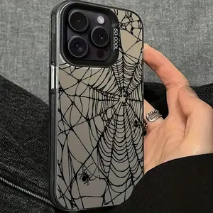 A Spider Web Pattern Electroplated Shockproof Phone Case, Suitable for iPhone 17 Air/16 Plus/15 Pro Max/14 Pro/13/12/11/XS Max/X Phone Case, Ideal Gift for Family, Friends, Lovers, Girlfriends CY162