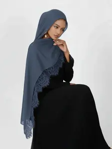 Long Lace Trim Solid Color Outdoor Women's Headscarf Shawl Scarf Spring Summer Daily Wear Fashion Accessory Turban hijab Tignon Scarf Birthday Gift