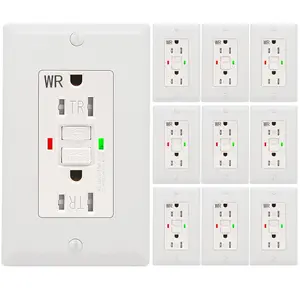 10 Pack -  GFCI Outlet 15 Amp, UL Listed, Self-Test GFI Receptacles, TamperResistant, Weather Resistant, LED , with Decor Wall Plates and Screws, Indoor or Outdoor Use (White)