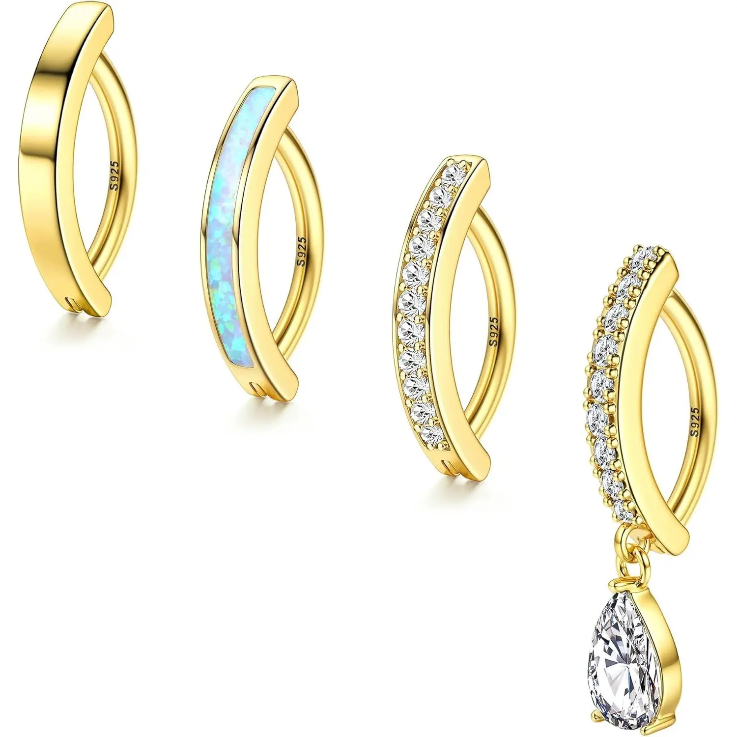 Milacolato 4-Count 14G Silver/Gold Plated Navel Piercing Jewelry Pack, Hypoallergenic Reverse Curve Body Piercing Jewelry for Women