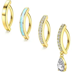 MILACOLATO 4count Silver/Gold Plated Belly Button Rings 14G Sterling Silver Pack for Women with Hypoallergenic Features