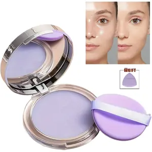 Transparent Setting Powder Foundation, Lightweight Matte Finish, Oil Control, Portable Makeup Balm with Triangle Sponge & Mirror