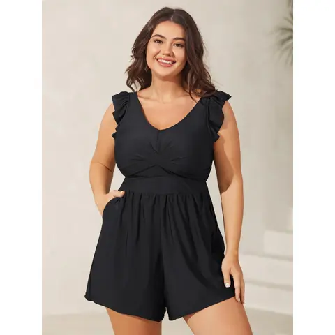 BloomChic Twist Front Ruffled One-Piece Swimsuit 【M-6XL】