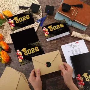2026 Graduation Thank You Cards 30 Pack Black Gold Note Cards with Envelopes Red Blue Purple Balloon Design Perfect for Graduation Gift and Party Guest Favors