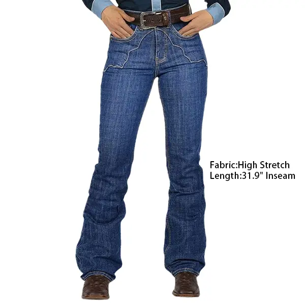 Flamingals Stitch Detail High Waist Bootcut Jeans Without Belt