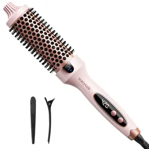 Wavytalk Thermal Brush, Blowout Boost 1.5 inch Heated Round Brush for Blowout Look, Dual Voltage, Pink, Sakura, Tourmaline Ceramic, Negative Ion Technology, 5 Temperature Settings, Less Damage