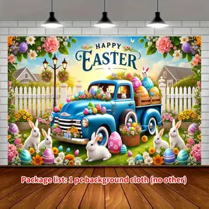 1pc, Polyester 100% 8x6ft Happy Easter Backdrop, Vintage Truck & Bunnies Design, Versatile Party Banner for Home, Garden, Studio, Wedding, Birthday, Anniversary, Christmas, New Year, Valentine'S Day Decor, No Electricity Needed