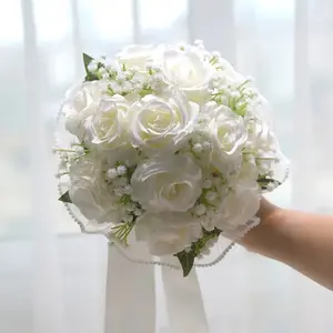 Artificial Rose Bouquet, 1 Count Romantic Faux Rose Flower Bouquet, Decorative Flowers for Wedding & Engagement, Birthday Gift & Photography Prop, Faux Roses Bouquet