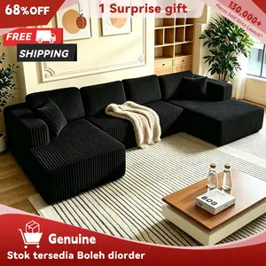 [2Packs Shipped] Niccae U-Shaped Modular Sectional Sofa Couch, Reversible Compressed Corduroy Fabric, Modern Sofas Couches for Living Room, Space-Saving Recliner Convertible Sofa Bed (2 or 3 Packages Shipped), Reversible Sectional Sofa