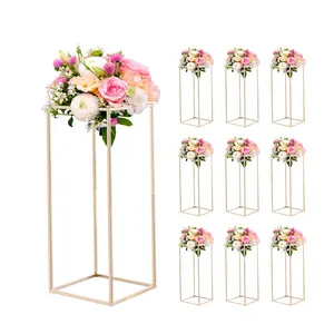 VEVOR Wedding Flower Stand, 10PCS 23.62-inch Column Flower Stand, Floral Stands with Hidden Screw, Rectangular Cubic Floral Display Rack for Wedding, Party, Birthday, Home, Gold Centerpiece Stands